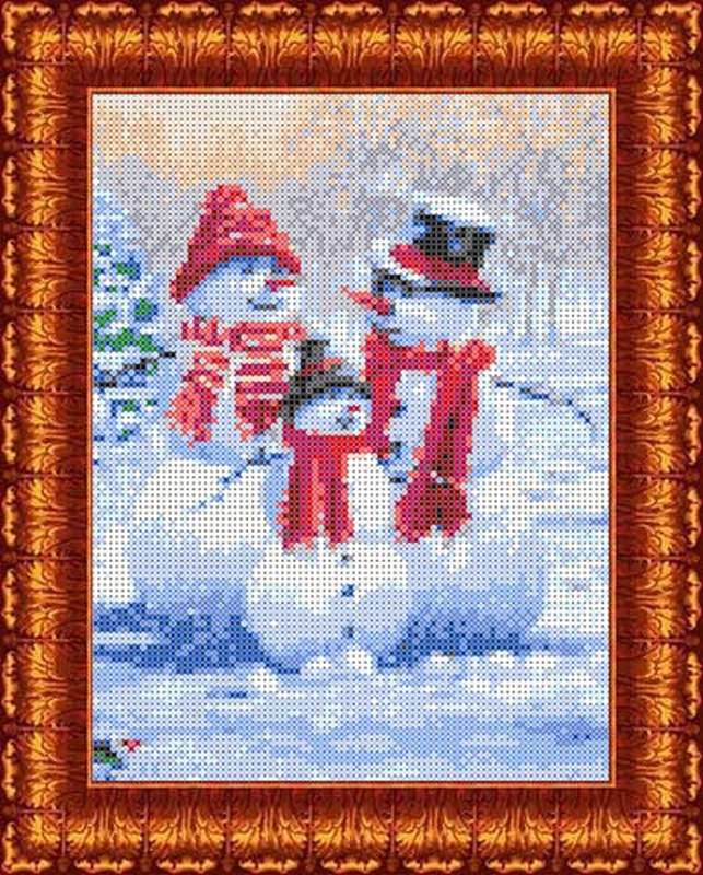 Семья снеговиков - Основа на габардине для вышивки бисером и крестом